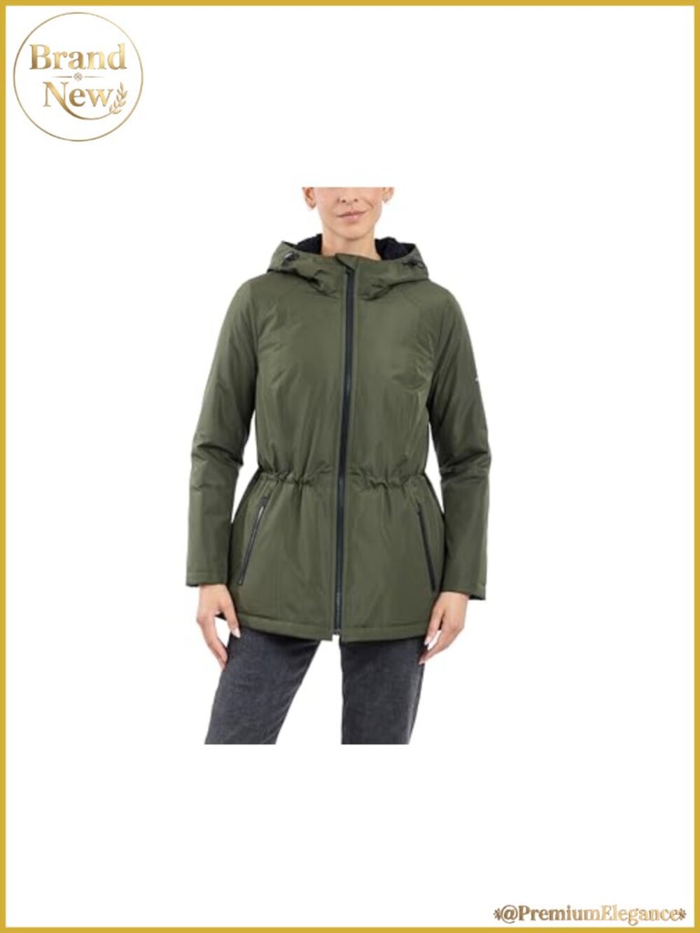 Womens Anorak Rain Jacket Hooded Quilted Fitted Cinched Waist